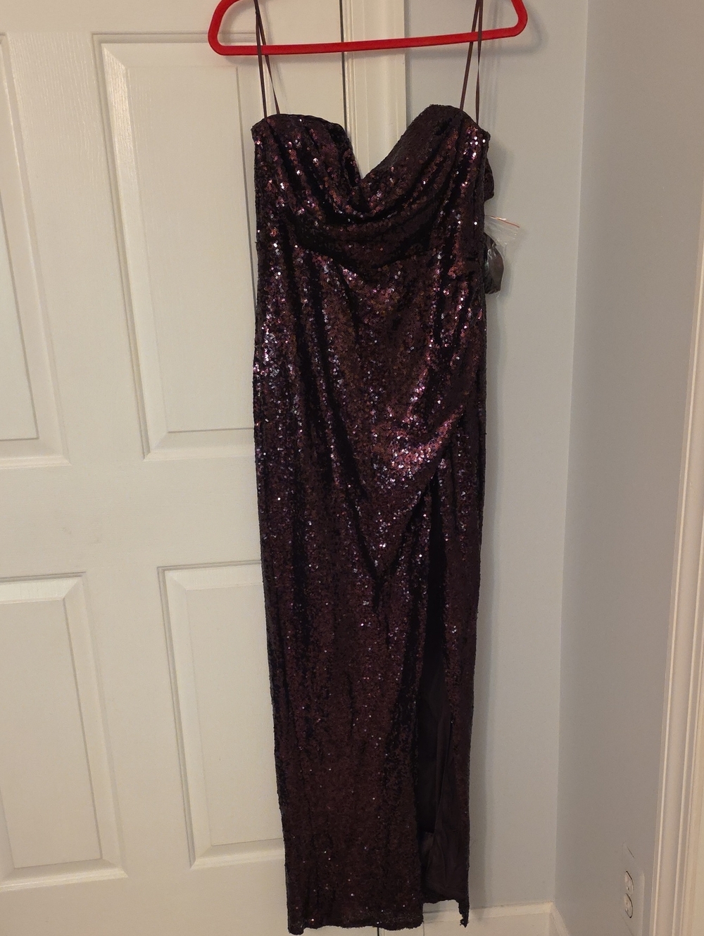 Fashion Nova Plum Sequin Strapless Cowl Gown